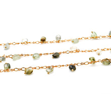 Load image into Gallery viewer, Green Rutile 8x5mm Cluster Rosary Chain Faceted Gold Plated Dangle Rosary 5FT
