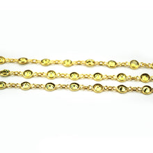 Load image into Gallery viewer, Lemon Topaz Round 4mm Gold Plated  Wholesale Bezel Continuous Connector Chain

