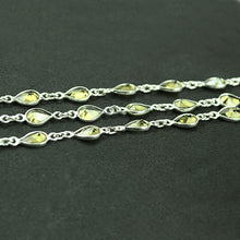 Load image into Gallery viewer, Olive Green Pear 6-4mm Silver Plated Wholesale Bezel Continuous Connector Chain
