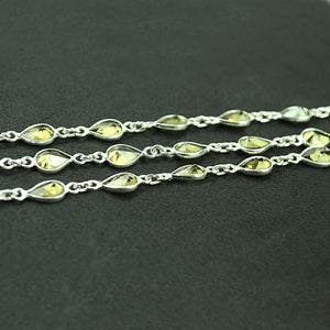 Olive Green Pear 6-4mm Silver Plated Wholesale Bezel Continuous Connector Chain