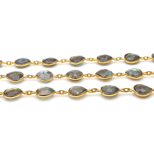 Labradorite Faceted Heart Gold Bezel 12mm Continuous Connector Chain