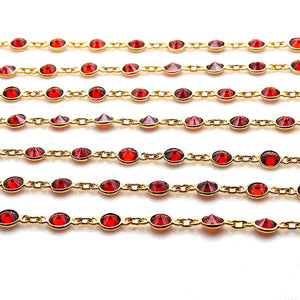 Garnet Round 5mm Gold Plated  Wholesale Bezel Continuous Connector Chain