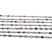 Load image into Gallery viewer, Multi Stone Round 5mm Oxidized  Wholesale Bezel Continuous Connector Chain
