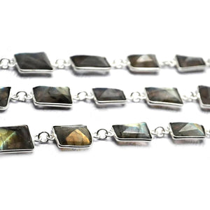 Labradorite Mix Faceted Shapes 10-15mm Silver Plated Wholesale Connector Rosary Chain