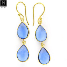 Load image into Gallery viewer, 5 Pairs Tanzanite Pears Dangle Earring, Faceted Gold Plated Bezel Gemstone Earrings, Hook Earrings
