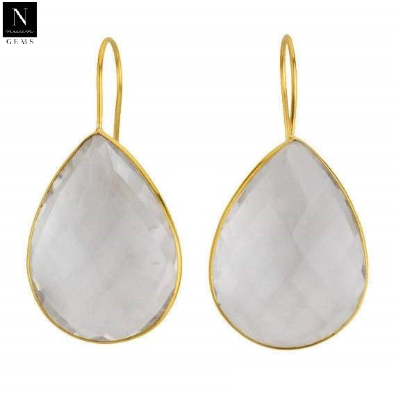 5 Pairs Dangle Pears Earring, Natural Faceted Gold Plated Gemstone Pears Shape Earrings, Hook Earrings