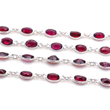Load image into Gallery viewer, Garnet Oval 6x4mm Silver Plated Wholesale Bezel Continuous Connector Chain
