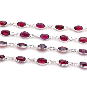 Garnet Oval 6x4mm Silver Plated Wholesale Bezel Continuous Connector Chain