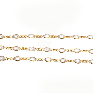 Crystal Pear 6x4mm Gold Plated Wholesale Bezel Continuous Connector Chain