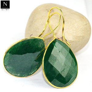 5 Pairs Emerald Pears Dangle Earring, Faceted Gold Plated Bezel Gemstone Earrings, Hook Earrings