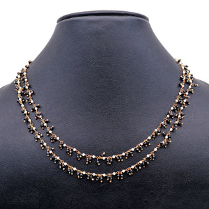 Black Spinel & Synthetic Pearl 2.5-3mm Cluster Rosary Chain Faceted Gold Plated Dangle Rosary 5FT