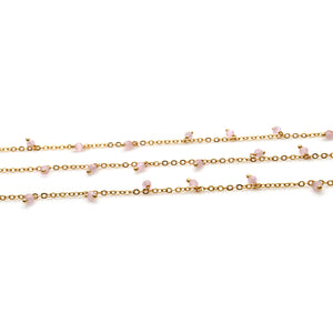 Rose Quartz 3-4mm Cluster Rosary Chain Faceted Gold Plated Dangle Rosary 5FT