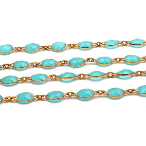 Aqua Chalcedony Oval 7x5mm Gold Plated  Wholesale Bezel Continuous Connector Chain