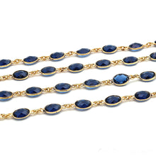 Load image into Gallery viewer, Sapphire Oval 7x5mm Gold Plated Wholesale Bezel Continuous Connector Chain
