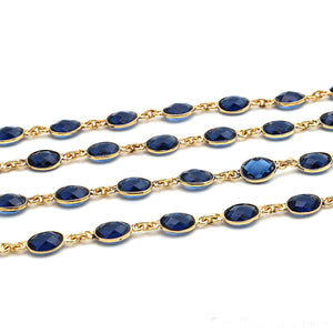 Sapphire Oval 7x5mm Gold Plated Wholesale Bezel Continuous Connector Chain