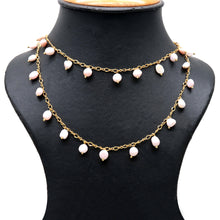 Load image into Gallery viewer, Pink Opal 8x5mm Cluster Rosary Chain Faceted Gold Plated Dangle Rosary 5FT
