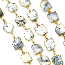 Load image into Gallery viewer, Dendrite Opal Freeform 10-15mm Gold Plated Wholesale Connector Rosary Chain
