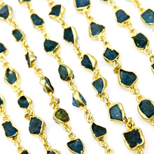 Load image into Gallery viewer, Rough Neon Apatite Rough 10mm Gold Plated  Wholesale Bezel Continuous Connector Chain
