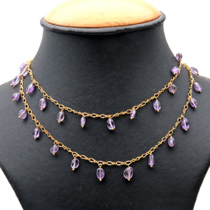 Amethyst 8x5mm Cluster Rosary Chain Faceted Gold Plated Dangle Rosary 5FT