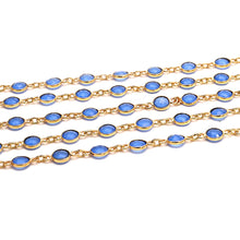 Load image into Gallery viewer, Blue Chalcedony Round 5mm Gold Plated  Wholesale Bezel Continuous Connector Chain

