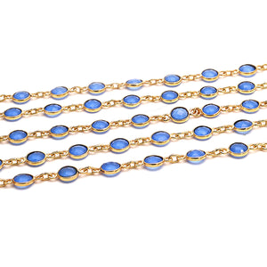 Blue Chalcedony Round 5mm Gold Plated  Wholesale Bezel Continuous Connector Chain