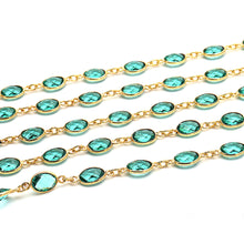 Load image into Gallery viewer, Apatite Oval 7x5mm Gold Plated  Wholesale Bezel Continuous Connector Chain
