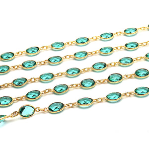 Apatite Oval 7x5mm Gold Plated  Wholesale Bezel Continuous Connector Chain