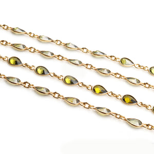 Olive Green Pear 6x4mm Gold Plated Wholesale Bezel Continuous Connector Chain