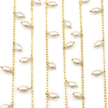 Load image into Gallery viewer, Pearl 7x5mm Cluster Rosary Chain Faceted Gold Plated Dangle Rosary 5FT
