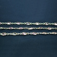 Load image into Gallery viewer, Pink zircon Oval 5-4mm Silver Plated Wholesale Connector Rosary Chain

