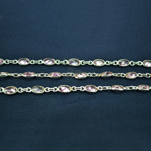 Pink zircon Oval 5-4mm Silver Plated Wholesale Connector Rosary Chain