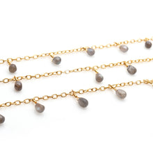Load image into Gallery viewer, Labradorite Drop Beads 8x6mm Gold Plated Dangle Rosary 5FT

