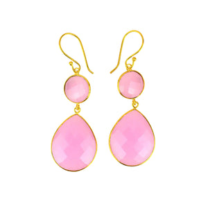 5 Pairs Rose Chalcedony Dangle Earring, Faceted Gold Plated Bezel Gemstone Earrings, Hook Earrings