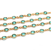 Load image into Gallery viewer, Apatite Round 5mm Gold Plated  Wholesale Bezel Continuous Connector Chain
