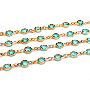 Apatite Round 5mm Gold Plated  Wholesale Bezel Continuous Connector Chain