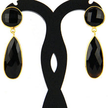 Load image into Gallery viewer, 5 Pairs Black Onyx Dangle Stud Earring, Faceted Gold Plated Bezel Gemstone Earrings, Dangle Drop Earrings
