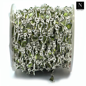 Peridot Mix Faceted 10mm Silver Plated  Wholesale Bezel Continuous Connector Chain