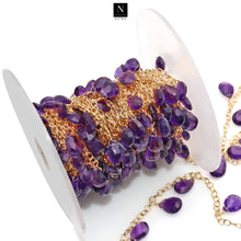 Load image into Gallery viewer, Amethyst 10x7mm Cluster Rosary Chain Faceted Gold Plated Dangle Rosary 5FT
