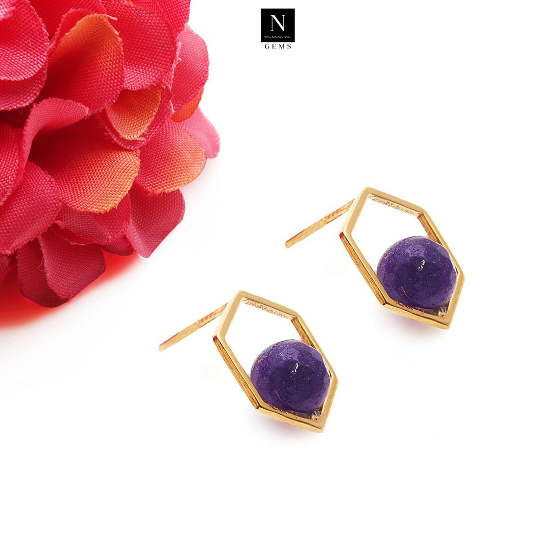 5Pair Amethyst Hexagon Shaped, Faceted Bead Gold Plated Earring