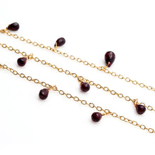 Load image into Gallery viewer, Rhodolite 7x4mm Cluster Rosary Chain Faceted Gold Plated Dangle Rosary 5FT
