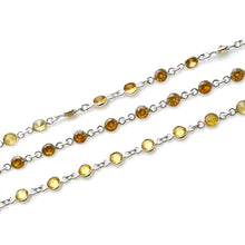 Load image into Gallery viewer, Yellow Zircon Round 5mm Silver Plated  Wholesale Bezel Continuous Connector Chain
