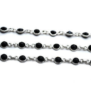 Black Zircon Round 4mm Silver Plated  Wholesale Bezel Continuous Connector Chain