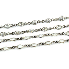 Load image into Gallery viewer, White Zircon Pear 6x4mm Oxidized  Wholesale Bezel Continuous Connector Chain
