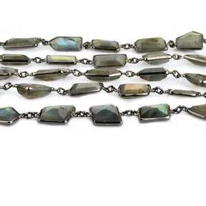 Labradorite Mix Faceted 12-15mm Oxidized Wholesale Connector Rosary Chain