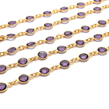 Load image into Gallery viewer, Amethyst Round 5mm Gold Plated  Wholesale Bezel Continuous Connector Chain
