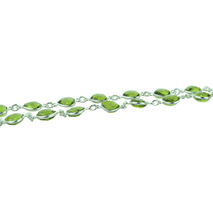 Peridot Heart 8mm Silver Plated  Wholesale Bezel Continuous Connector Chain