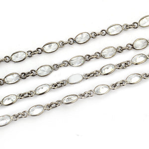 White Zircon Oval 5x4mm Oxidized Wholesale Connector Rosary Chain