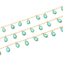Load image into Gallery viewer, Paraiba Tourmaline 8x12mm Cluster Rosary Chain Faceted Gold Plated Bezel Dangle Rosary 5FT
