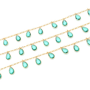 Paraiba Tourmaline 8x12mm Cluster Rosary Chain Faceted Gold Plated Bezel Dangle Rosary 5FT
