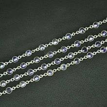 Load image into Gallery viewer, Tanzanite Round 4mm Silver Plated  Wholesale Bezel Continuous Connector Chain
